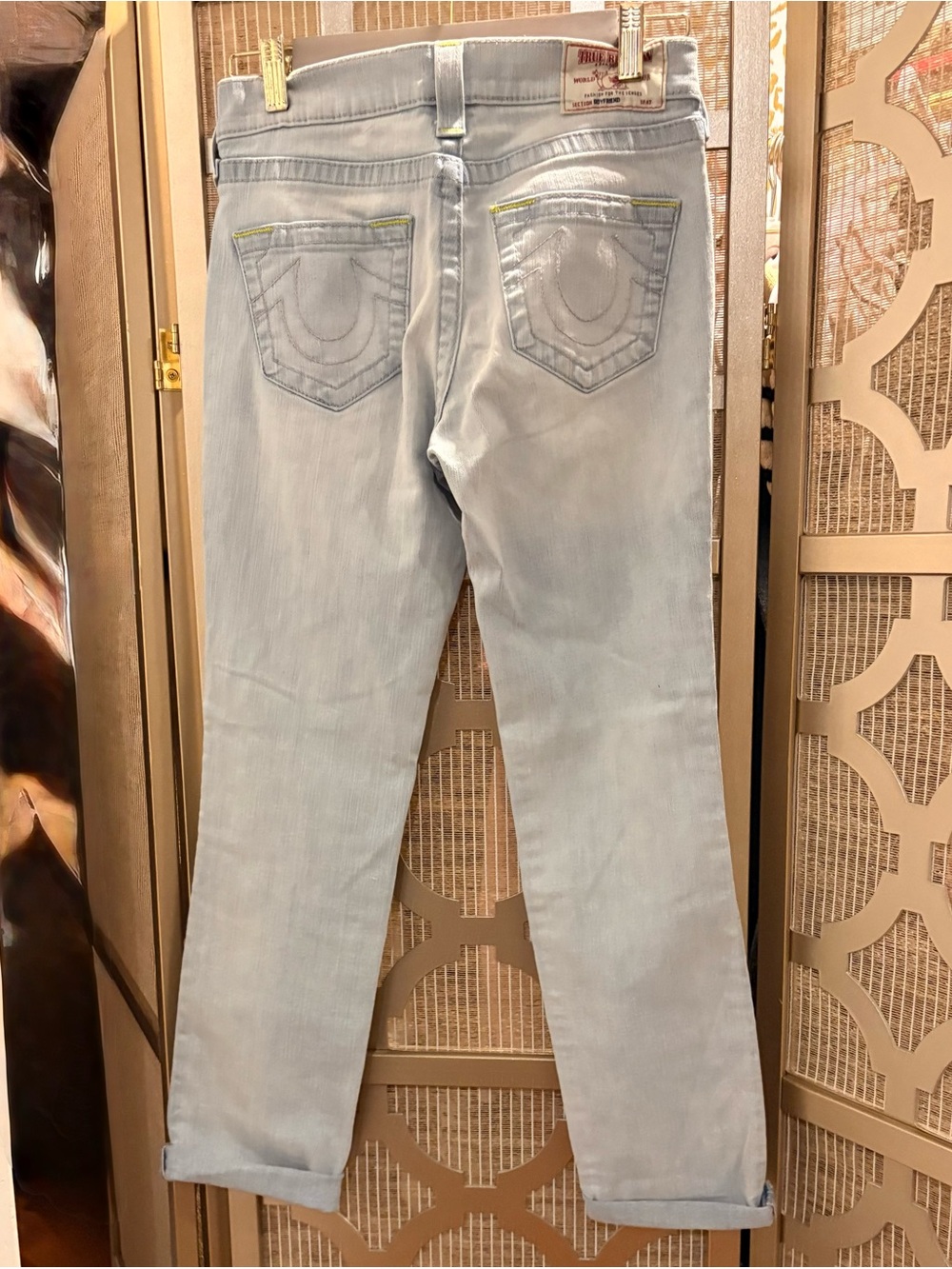 True Religion Light Wash Distressed Boyfriend Jeans - Picture 3 of 6